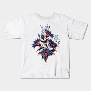 Gazania Floral - Blue Peach Kids T-Shirt